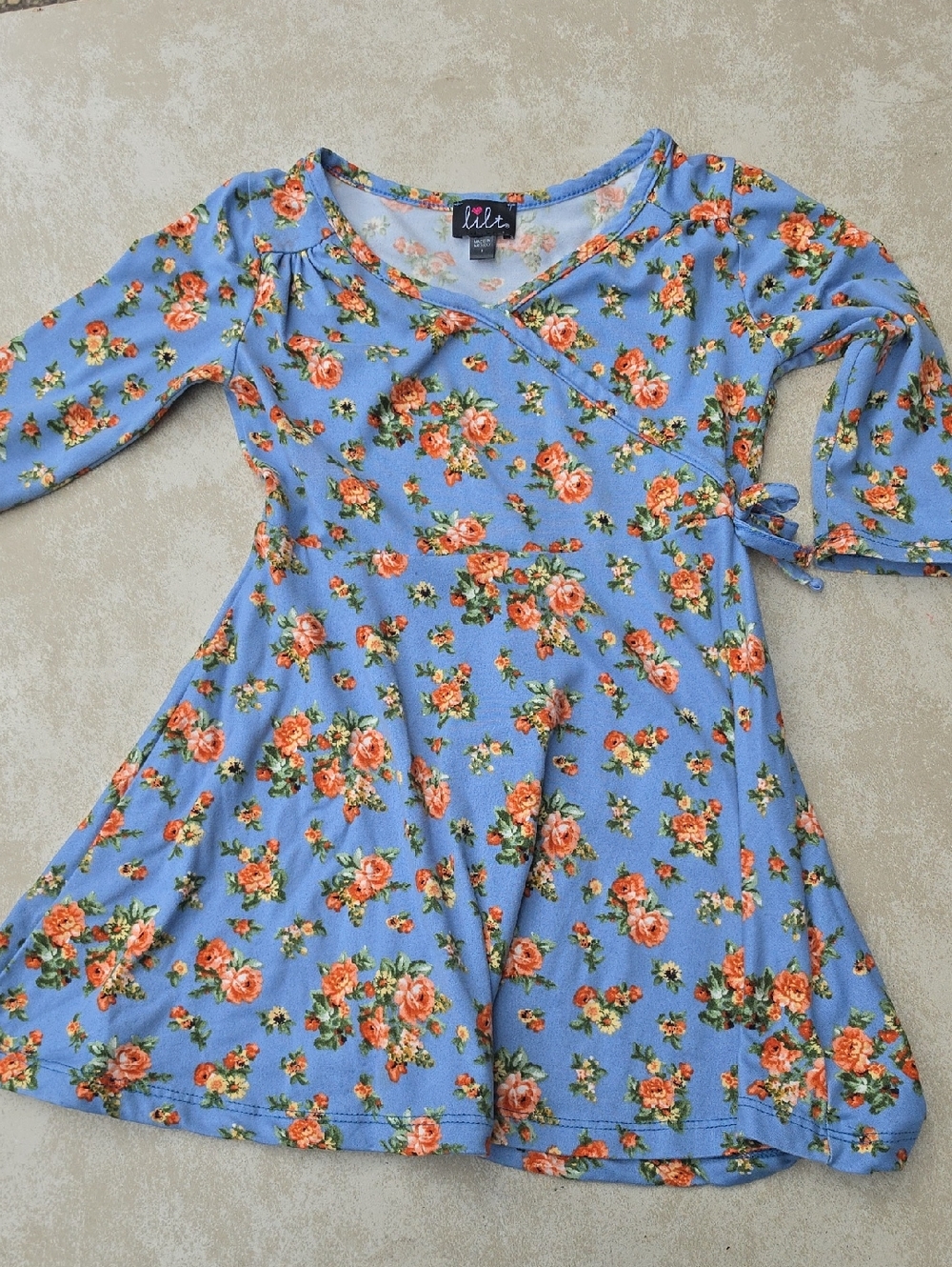 Lilt Girls' Blue Floral Wrap Dress